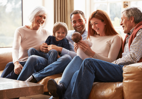 family in warm home with electricity